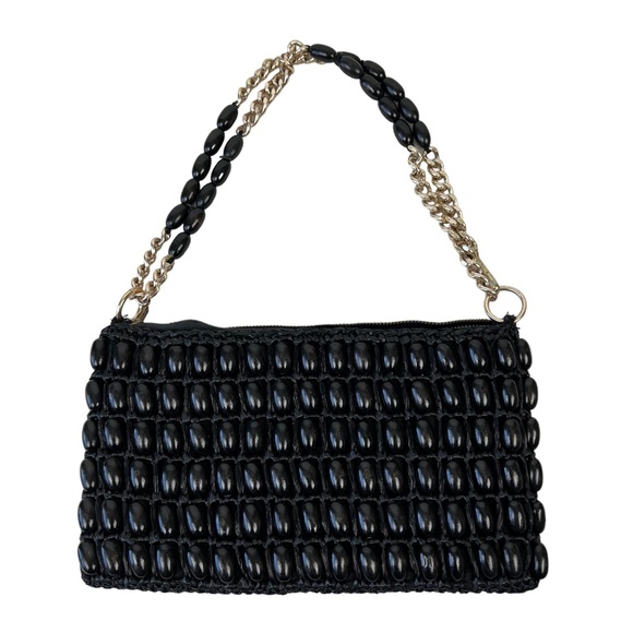 Vintage Bag by Debbie Retro Boho Black 60’s Beaded mini Hand Bag Purse Japan - Picture 1 of 5